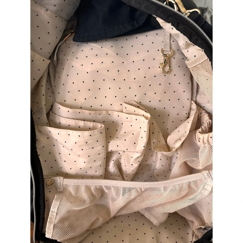 Itzy Ritzy Boss Backpack Diaper Bag Black Vegan Leather Gold Hardware Quilted
